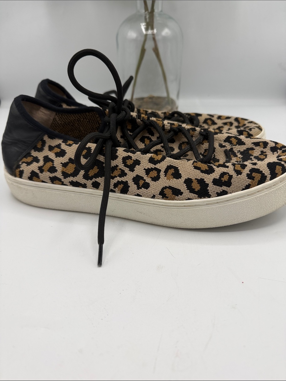 BP. Leopard Print Textile Lace-Up Women's Sneakers in Beige and Black - Picture 2 of 5